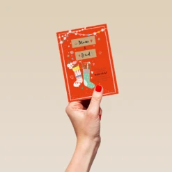 Pod Personalised Mum & Dad Christmas Stockings Card -Pod Shop F3100151 hand S