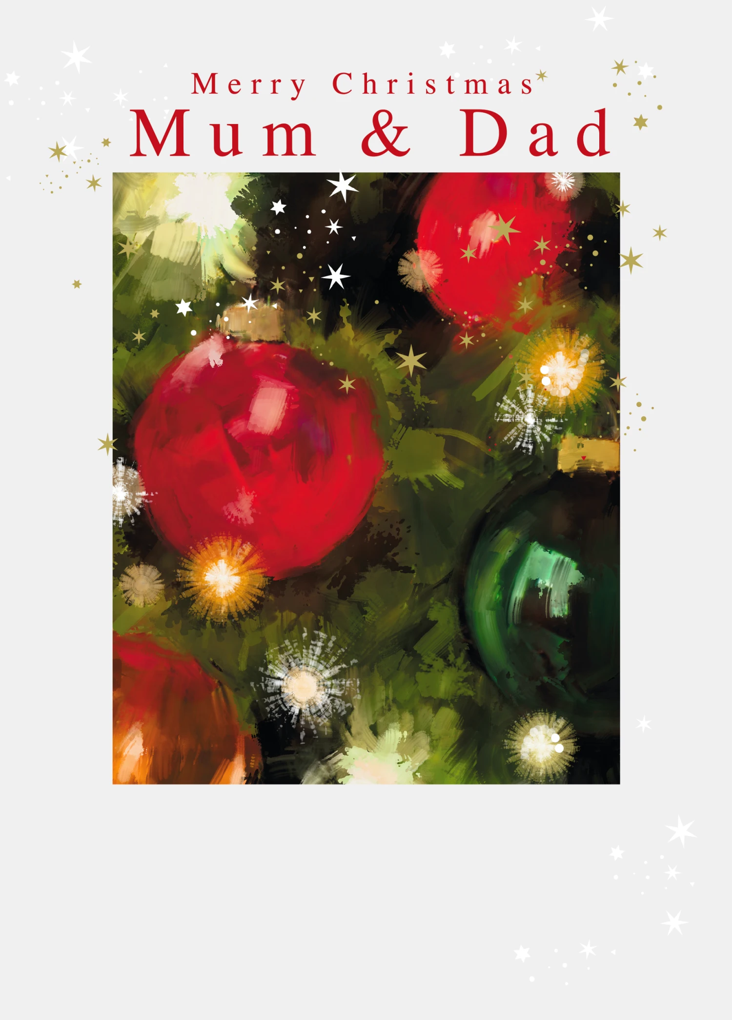Pod Personalised Baubles Christmas Card For Mum & Dad 1 Pod Personalised Baubles Christmas Card For Mum & Dad
