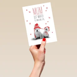 Pod Personalised Dogs & Snowflakes Mum Christmas Card -Pod Shop F3100154 hand L
