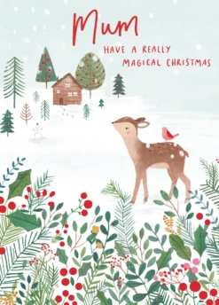 Pod Personalised Mum Reindeer & Snow Christmas Card