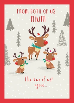Pod Personalised Mum From Both Of Us Reindeer Christmas Card