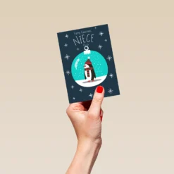 Pod Personalised Niece Penguin Bauble Christmas Card -Pod Shop F3100171 hand S
