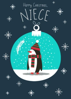 Pod Personalised Niece Penguin Bauble Christmas Card