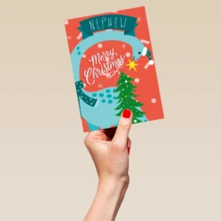 Pod Personalised Cute Dinosaur And Christmas Tree Nephew Christmas Card -Pod Shop F3100173 hand L