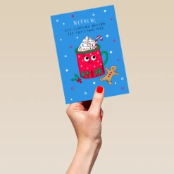 Pod Personalised Hot Chocolate And Gingerbread Nephew Christmas Card -Pod Shop F3100174 hand L