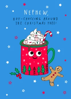 Pod Personalised Hot Chocolate And Gingerbread Nephew Christmas Card