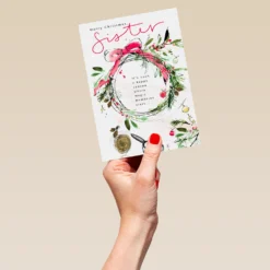 Pod Personalised Wreath Christmas Card For Sister -Pod Shop F3100191 hand L