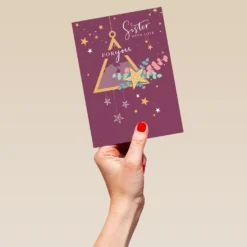 Pod Personalised Star Decorations Sister Christmas Card -Pod Shop F3100198 hand L