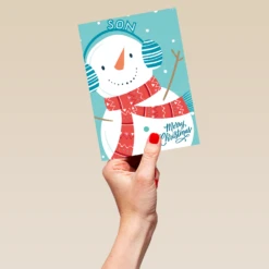 Pod Personalised Son Christmas Card With Snowman -Pod Shop F3100202 hand L