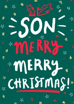 Pod Personalised Gold Red And Green Merry Christmas Son Card