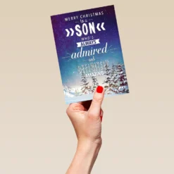 Pod Personalised Snow Design Christmas Card For Son -Pod Shop F3100207 hand L