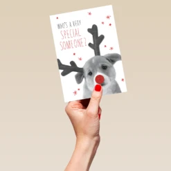Pod Personalised Cute Reindeer Dog Christmas Card For Someone Special -Pod Shop F3100209 hand L