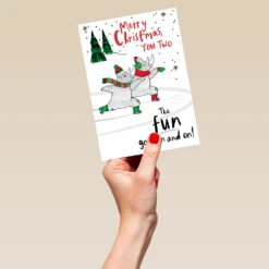 Pod Personalised To Both Merry Ice Skating Christmas Card -Pod Shop F3100226 hand L