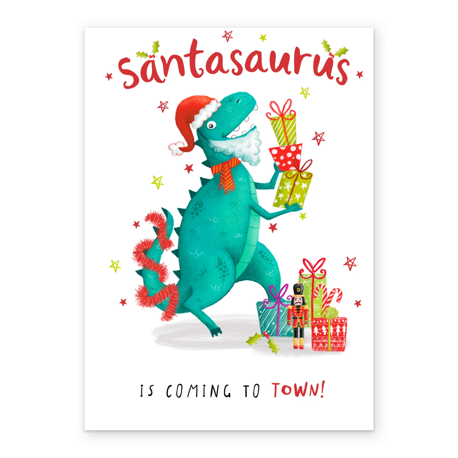 Pod Personalised Dinosaur Santa Is Coming To Town Christmas Card 2 Pod Personalised Dinosaur Santa Is Coming To Town Christmas Card - Image 2