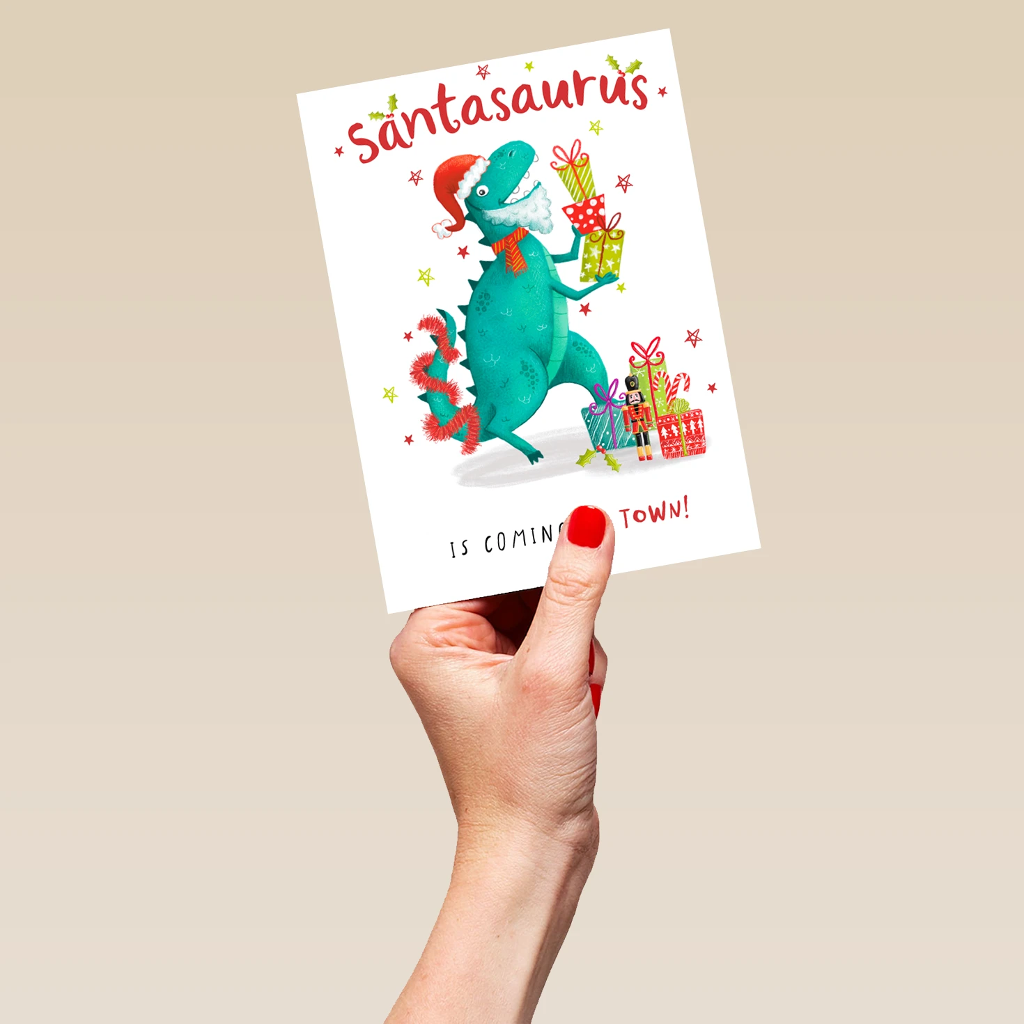 Pod Personalised Dinosaur Santa Is Coming To Town Christmas Card 5 Pod Personalised Dinosaur Santa Is Coming To Town Christmas Card - Image 5