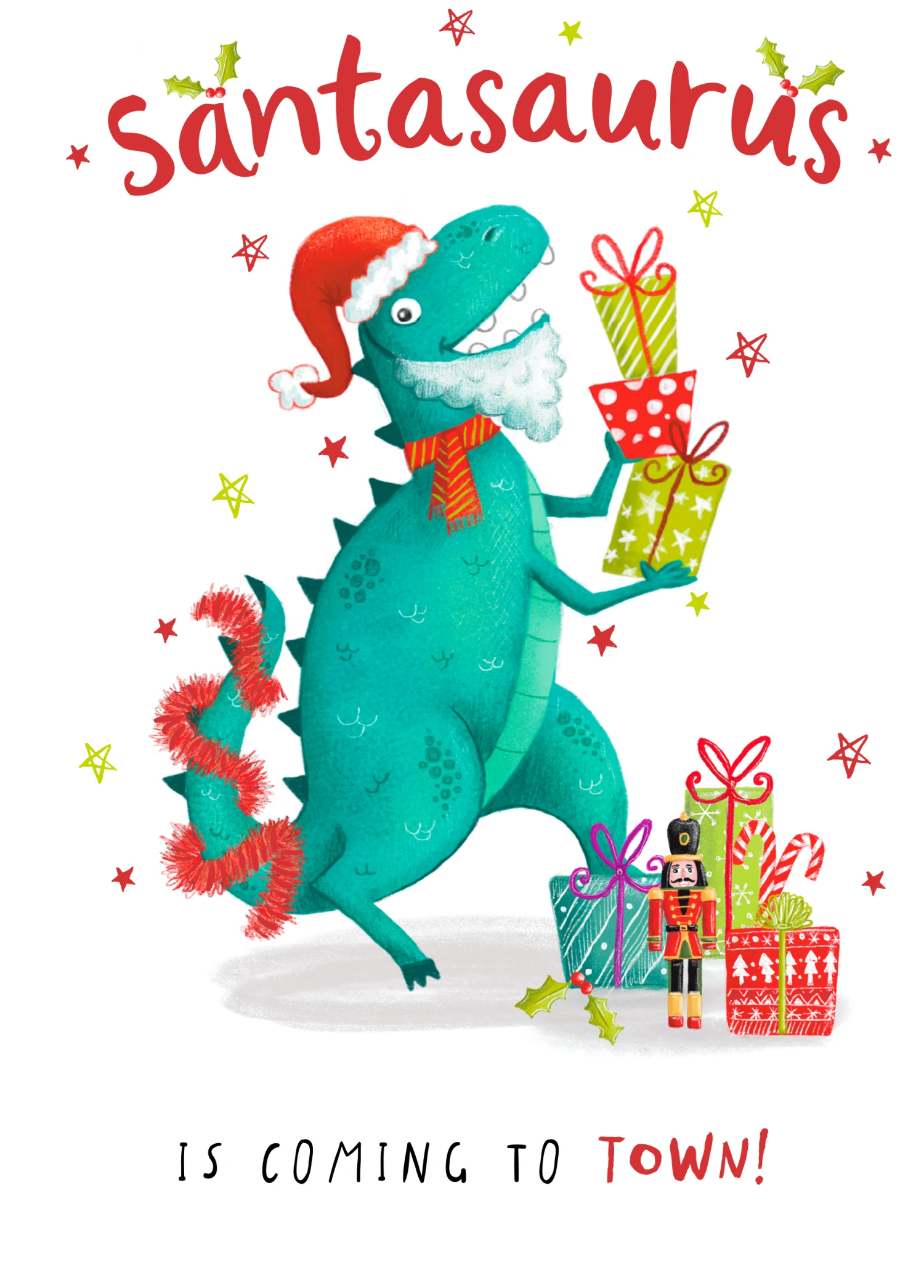 Pod Personalised Dinosaur Santa Is Coming To Town Christmas Card 1 Pod Personalised Dinosaur Santa Is Coming To Town Christmas Card