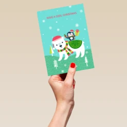 Pod Personalised Cool Bear And Penguin Christmas Card -Pod Shop F3100286 hand L