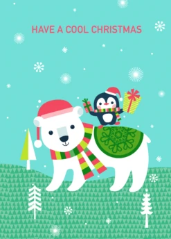 Pod Personalised Cool Bear And Penguin Christmas Card