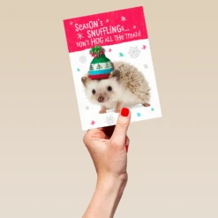 Pod Personalised Hedgehog Season Treats Christmas Card 9 Pod Personalised Hedgehog Season Treats Christmas Card -Pod Shop F3100288 hand L