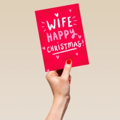 Pod Personalised Red Snowflakes & Hearts Christmas Card For Wife -Pod Shop F3100296 hand L