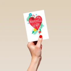 Pod Personalised Wife Festive Red Heart Christmas Card -Pod Shop F3100305 hand S