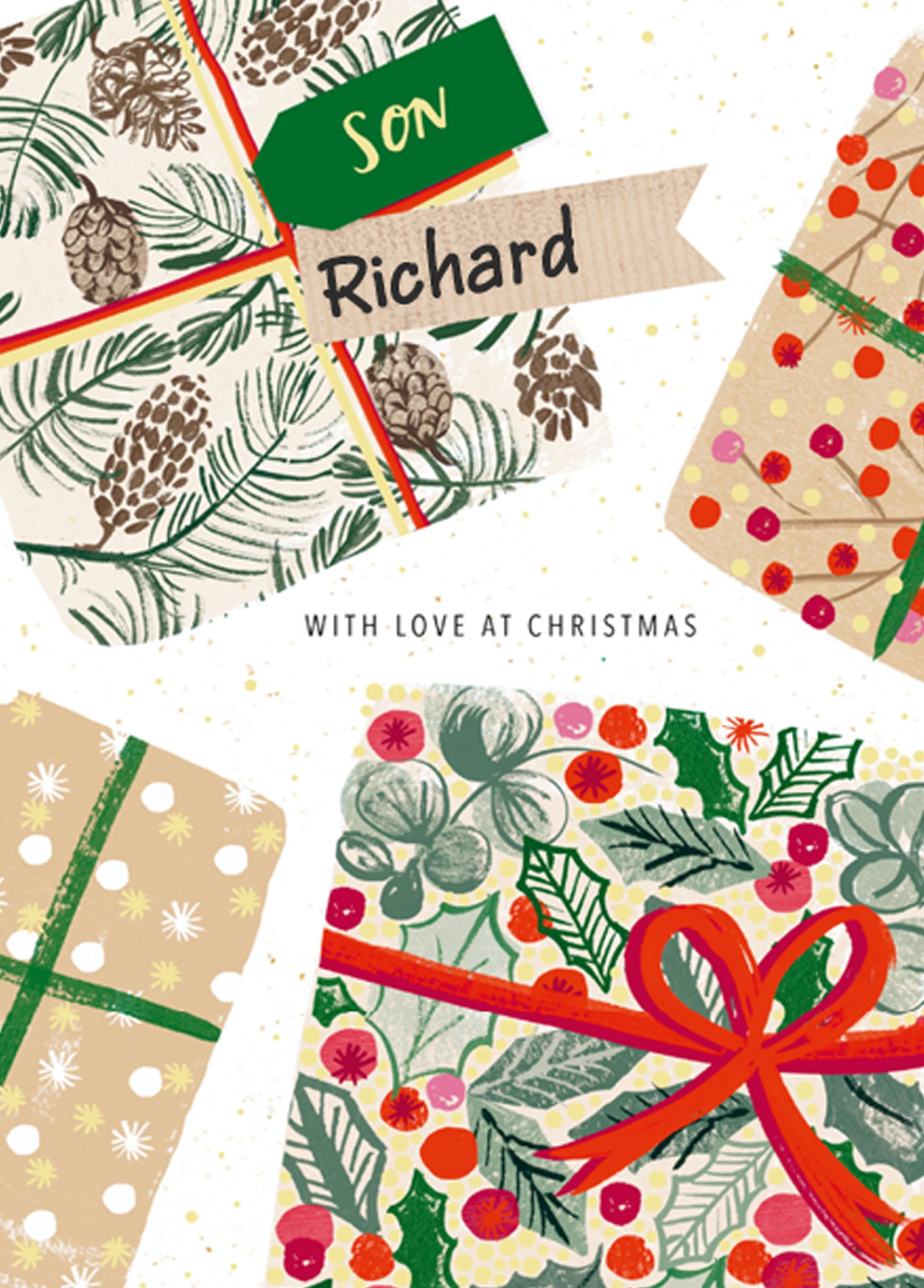 Pod Personalised Son Parcels Traditional Christmas Card 1 Pod Personalised Son Parcels Traditional Christmas Card