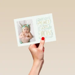 Pod Personalised Peace & Joy Christmas Photo Upload Card -Pod Shop F3100330 hand L