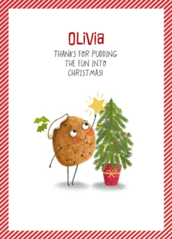 Pod Personalised & Editable Funny Pudding Tree & Star Christmas Card For Her