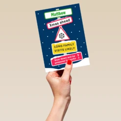 Pod Personalised & Editable Funny Snow Sign Christmas Card For Him -Pod Shop F3100374 hand L