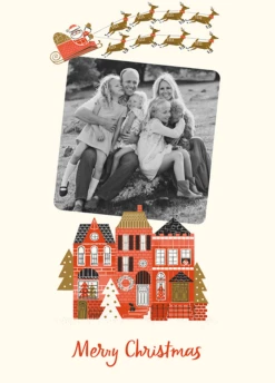 Pod Personalised Santa Sleigh & Reindeer Photo Christmas Card