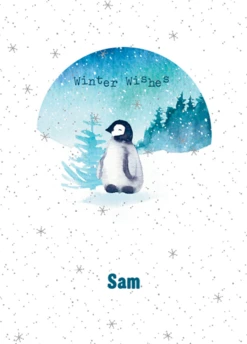 Pod Personalised Cute Penguin Snowy Winter Christmas Card