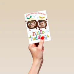Pod Personalised Funny Little Puddings Christmas Photo Upload Card -Pod Shop F3100409 hand S