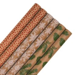 Hallmark 18M Kraft Christmas Wrapping Paper Bundle - 6 Rolls In 3 Designs