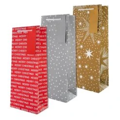 Hallmark Christmas Bottle Gift Bags - Pack Of 3 In 3 Contemporary Festive Designs